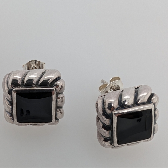 925 Silver Earrings with Onyx. - Picture 4 of 6
